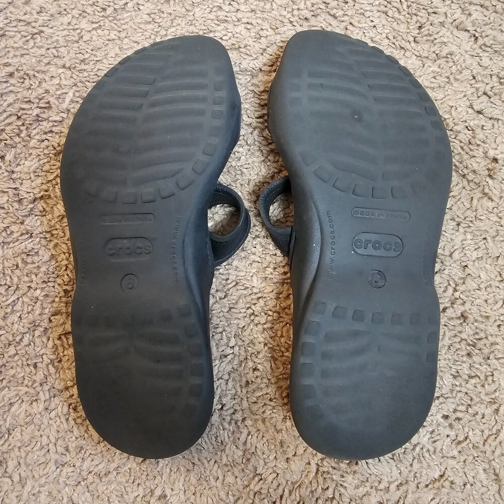 Crocs Cleo Womens 8 Black Double Strap Slide Sandals Open Toe Flat - Picture 6 of 7